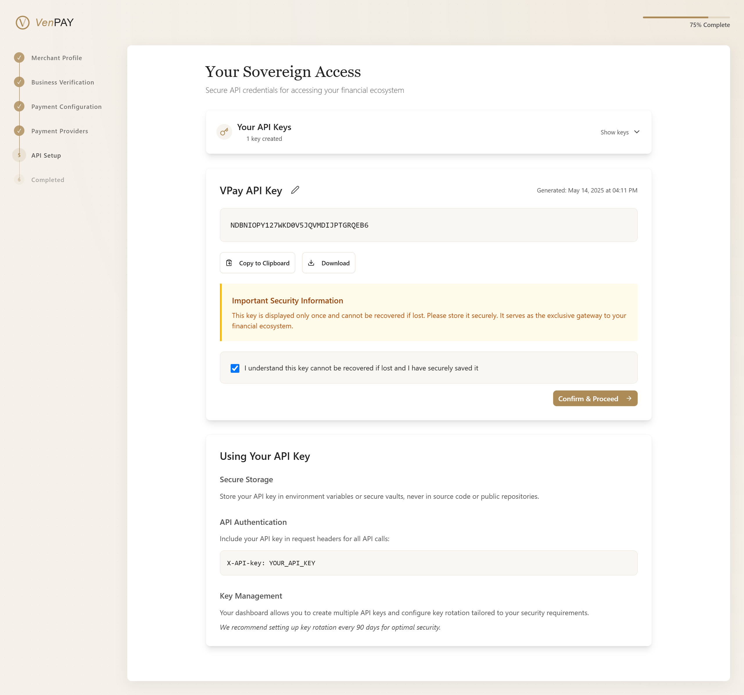 API Key Generated